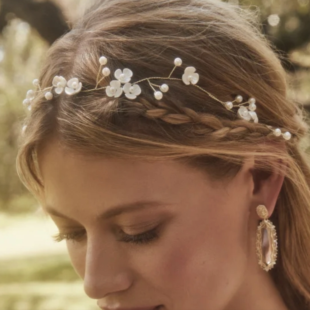 Kendra Scott Floral Halo Hair Accessory Freshwater Pearl & Ribbons